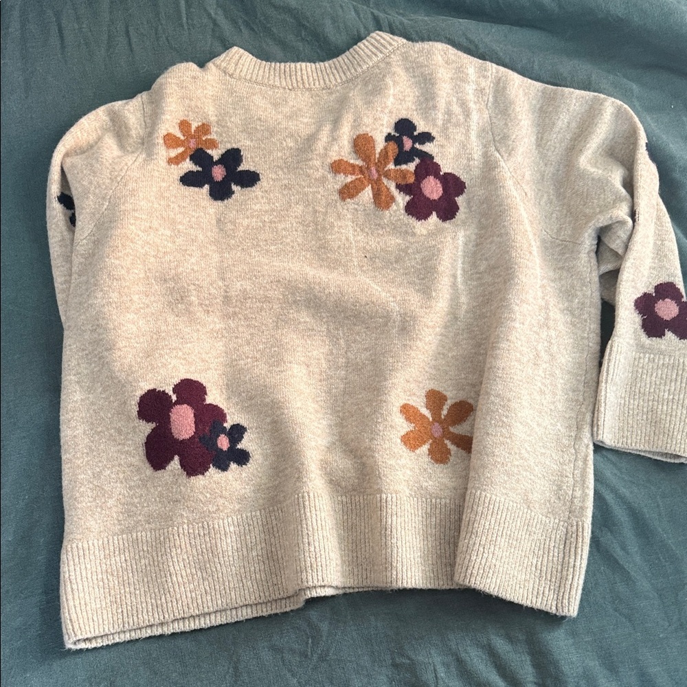 CeCe Cream Crewneck Sweater with Floral Motif - Picture 3 of 3